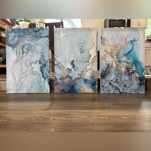 Abstract Blue and Gold Canvas Art Set